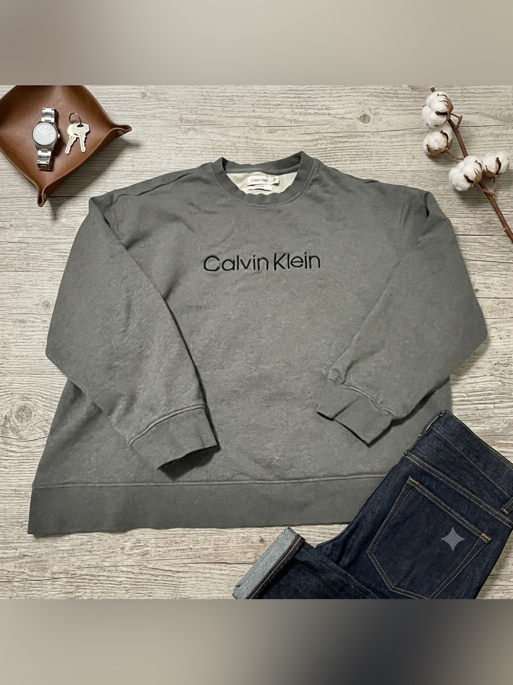 Calvin Klein Gray Crewneck Sweatshirt with Black Logo